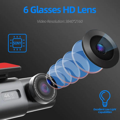 Dash Cam Dual Lens 4K UHD Recording Car Camera DVR Night Vision Video Recorder Built-In Wi-Fi Support GPS 24H Parking - MANDOTOS