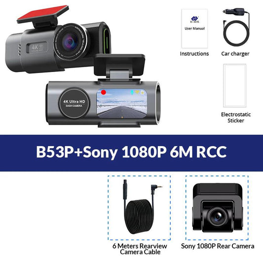 Dash Cam Dual Lens 4K UHD Recording Car Camera DVR Night Vision Video Recorder Built-In Wi-Fi Support GPS 24H Parking - MANDOTOS