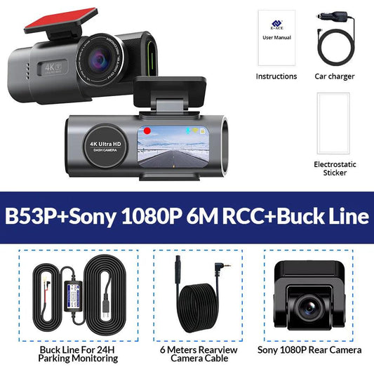 Dash Cam Dual Lens 4K UHD Recording Car Camera DVR Night Vision Video Recorder Built-In Wi-Fi Support GPS 24H Parking - MANDOTOS