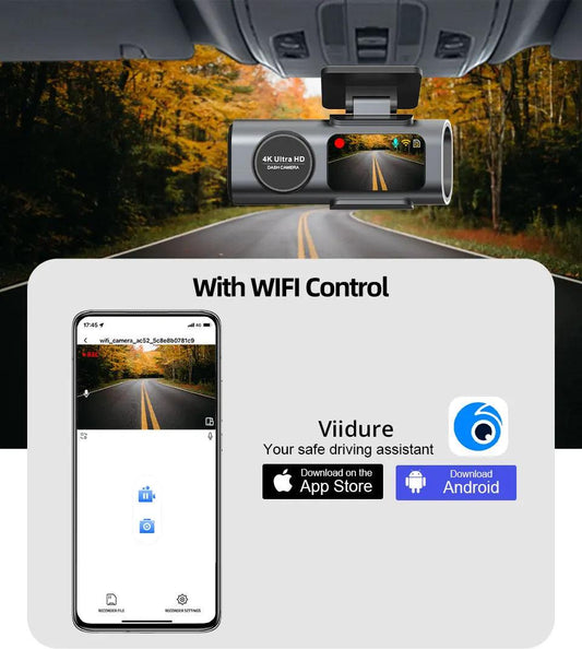 Dash Cam Dual Lens 4K UHD Recording Car Camera DVR Night Vision Video Recorder Built-In Wi-Fi Support GPS 24H Parking - MANDOTOS