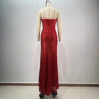 Drop-shaped Diamond Sexy Low-cut High Sitt Red Paillette Tube Coat And Dress MANDOTOS
