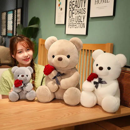 23-45cm New Lovely Hug Roses Teddy Bear Plush Pillow Stuffed Soft Animal Dolls Nice Birthday Gift Girlfriend Valentine's Day - MANDOTOS