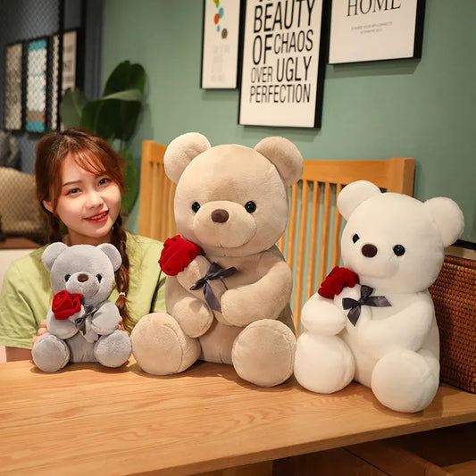 23-45cm New Lovely Hug Roses Teddy Bear Plush Pillow Stuffed Soft Animal Dolls Nice Birthday Gift Girlfriend Valentine's Day - MANDOTOS