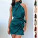Elegant Halter Neck Dress Fashion Sleeveless Waist-tied Short Dresses For Evening Party Clothing Women