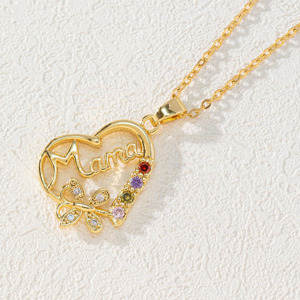 Mother's Day Gift Hollow Heart English Letter Love Mom Rhinestone Butterfly Finger Ring Jewelry Gift - MANDOTOS