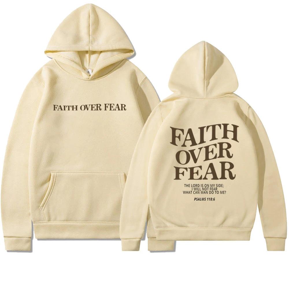 Mandotos Faith Over Fear Christian Hoodie Unisex Brown Bible Verse Psalms 118 Verse 6 - MANDOTOS