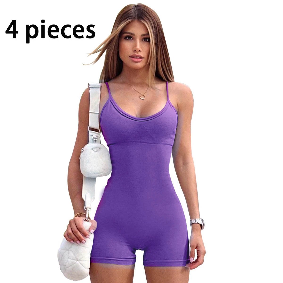 Spaghetti Strap Shorts Jumpsuit Sports Yoga Workout Tight Romper Women Fashion Fitness Sportwear - MANDOTOS