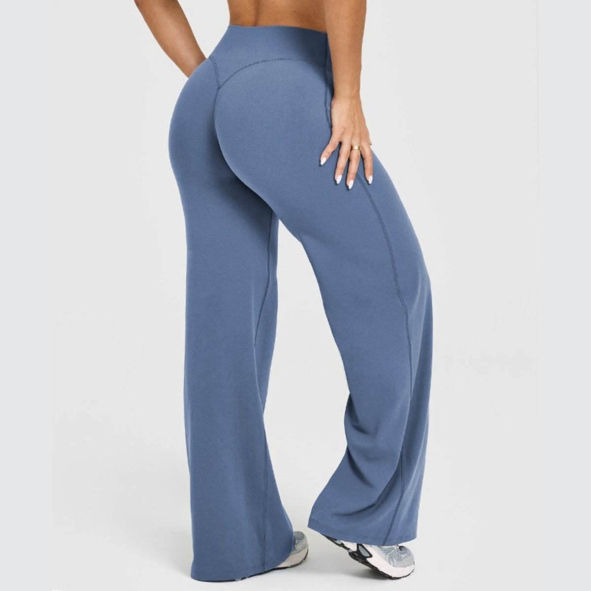 Women's straight-leg yoga pants in blue by Ancient Energy for exercise and fitness