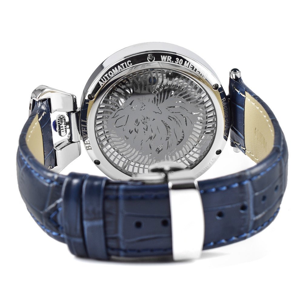 Men's watch with blue leather strap, stainless steel case, automatic movement, Ancient Energy.
