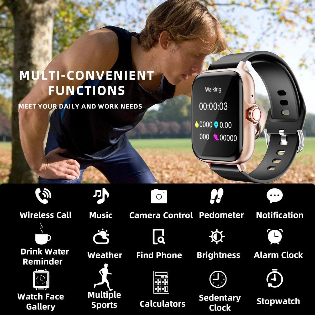 SmartTech 1.83'' Waterproof Smart Watch - Call & Message Alerts, Sleep Monitoring, Sports Pedometer for iPhone & Android - MANDOTOS