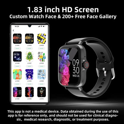 SmartTech 1.83'' Waterproof Smart Watch - Call & Message Alerts, Sleep Monitoring, Sports Pedometer for iPhone & Android - MANDOTOS