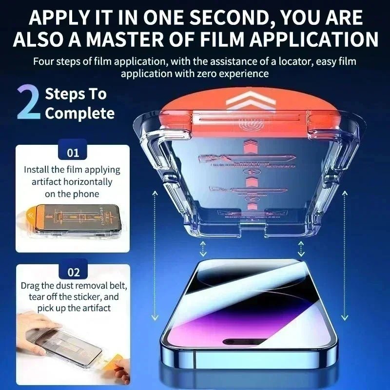 Dust-Free Oleophobic Screen Protector for iPhone 14-15, XS-XR, 16-17 - Easy Install Glass - MANDOTOS INTERNATIONAL