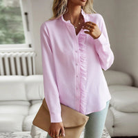 Striped Long Sleeve Shirt Fashion Ruffle Design Button Up Tops Casual Office Blouse Elegant Commuting Women's Clothing - MANDOTOS INTERNATIONAL0