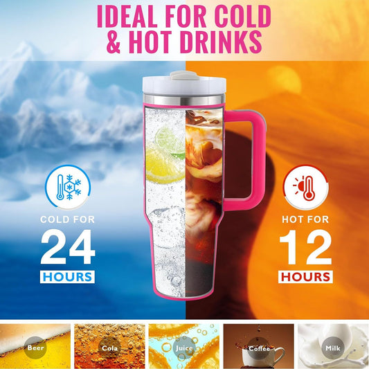 40 Oz Tumbler With Handle Straw Insulated, Stainless Steel Spill Proof Vacuum Coffee Cup Tumbler With Lid Tapered Mug Gifts For Valentine Lover Suitable For Car Gym Office Travel - MANDOTOS