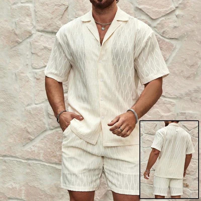Stylish Men's Summer Tracksuit - Relaxed Fit Two-Piece Lapel Shirt & Shorts for Beach Holidays MANDOTOS