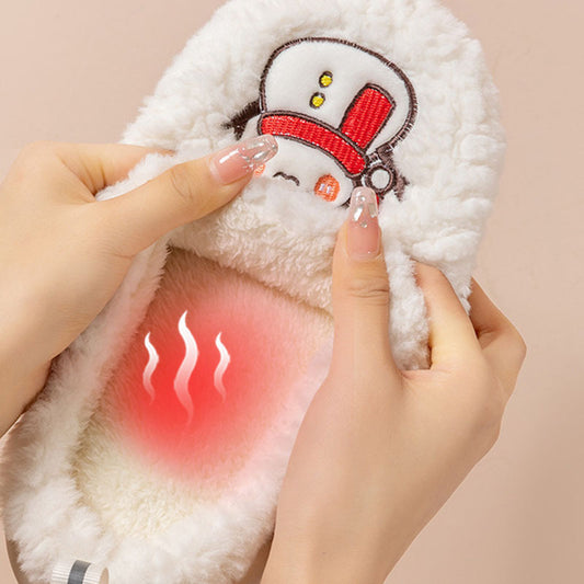 Cute Snowman Slippers Winter Indoor Household Warm Plush Thick-Soled Anti-slip Couple Home Slipper Soft Floor Bedroom House Shoes - MANDOTOS