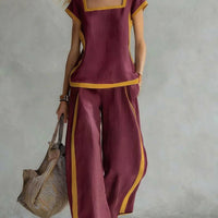Square-Neck Three-Quarter Sleeve Loose Top & Pants Two-Piece Set - MANDOTOS INTERNATIONALTwo-Piece Set