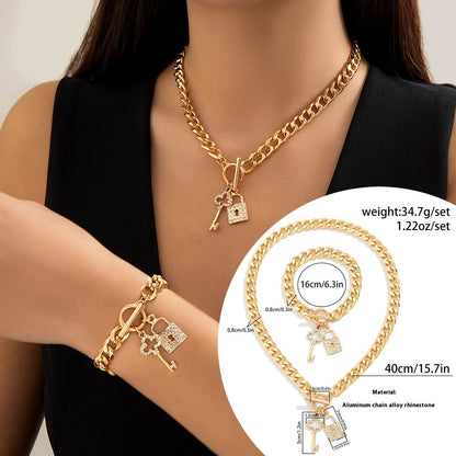 Thick Chain With Shiny Lock And Key Pendant Necklace For Women Trendy Ladies Accessories On The Neck Fashion Jewelry Female - MANDOTOS