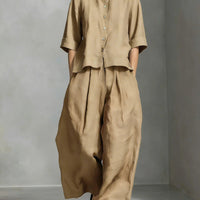 Three-Quarter Sleeve Shirt & Loose Trousers Two-Piece Set