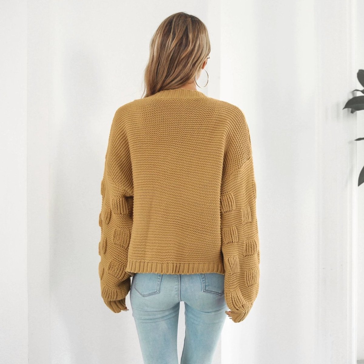 Puff Sleeve Cardigan Sweater Women Clothes Front Chunky Knitwear Coat MANDOTOS