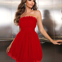 Women's Tube Top Mesh Graceful Bow Pettiskirt Dress MANDOTOS