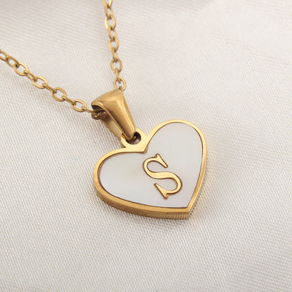 26 Letter Heart-shaped Necklace White Shell Love Clavicle Chain Fashion Personalized Necklace For Women Jewelry Valentine's Day - MANDOTOS