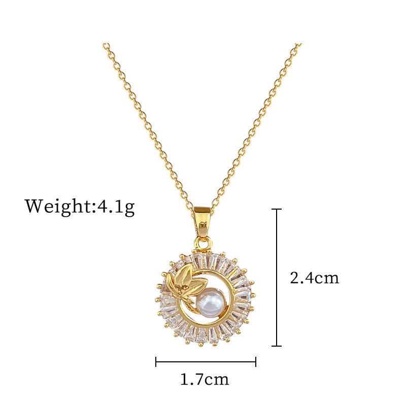 Fashion Jewelry Square Full Diamond Personalized Round Ring Leaves Necklace And Earrings Suite - MANDOTOS