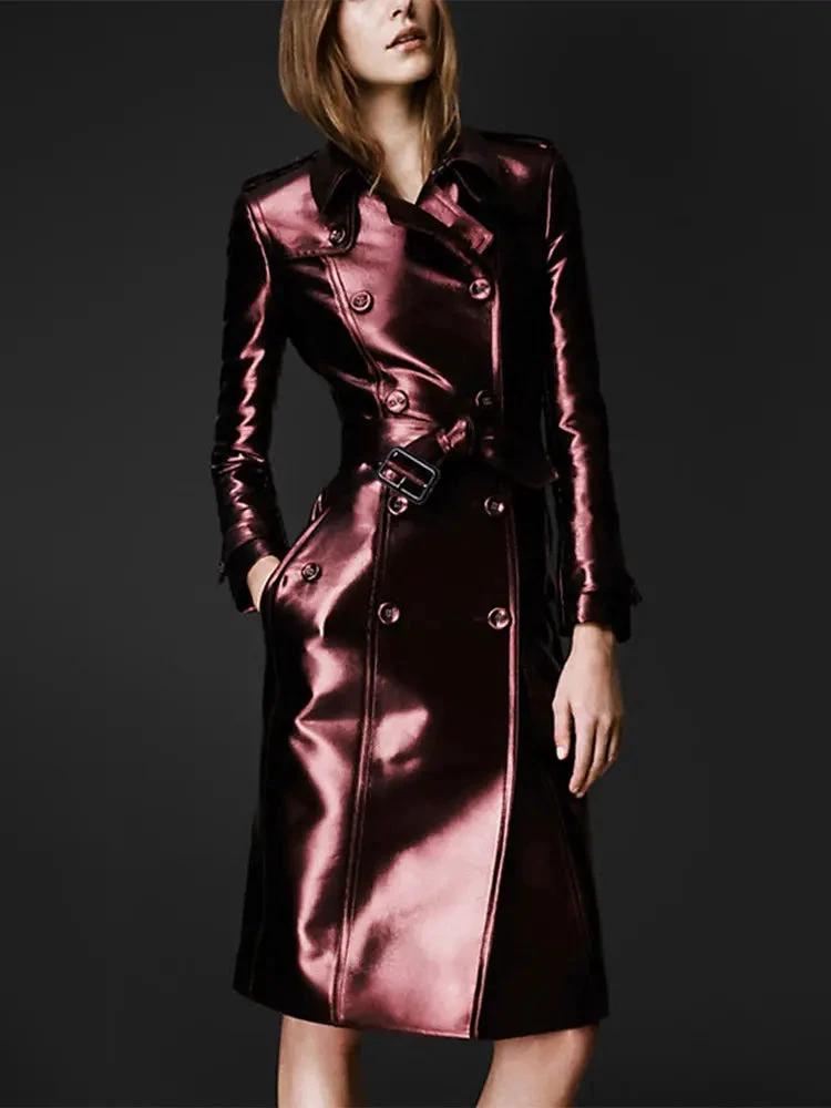 Women's Leather High Fashion Coat Slim Fit - MANDOTOS