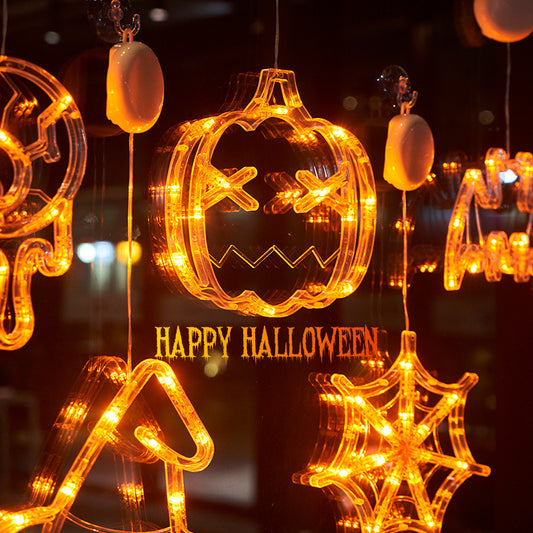 Halloween Window Hanging LED Lights Spider Pumpkin Hanging Ghost Horror Atmosphere Lights Holiday Party Decorative Lights Home Decor - MANDOTOS