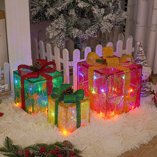 Lighted Up Outdoor Christmas Decorations Luminous Christmas Gift Box With Bow For Holiday Christmas Tree Home Yard Decor - MANDOTOS