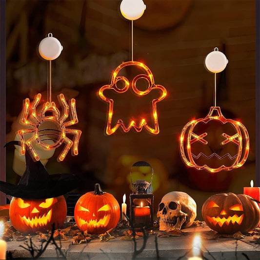 Halloween Window Hanging LED Lights Spider Pumpkin Hanging Ghost Horror Atmosphere Lights Holiday Party Decorative Lights Home Decor - MANDOTOS