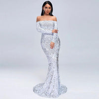 Sexy Strapless Long Sleeve Sequins Party Evening Dress MANDOTOS