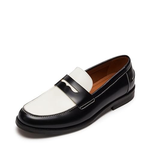 Steve Madden Natan Men's Leather Loafers Black/White 8.5 - MANDOTOS INTERNATIONAL