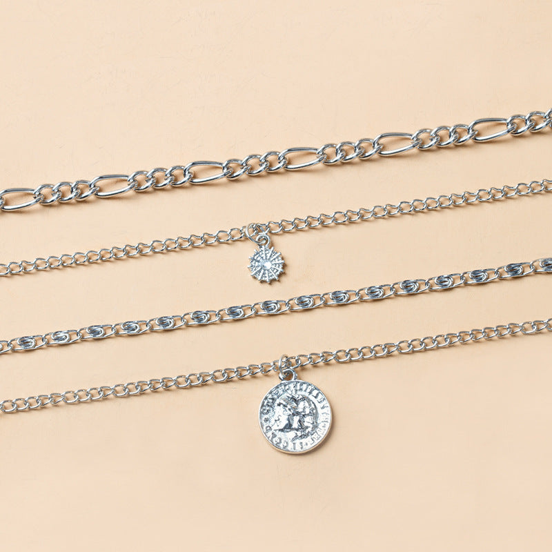 Chunky Gold Necklace Chunky Charm Necklace For Women Layered Gold Necklace For Women Silver Coin Necklace Jewelry Gifts For Women - MANDOTOS