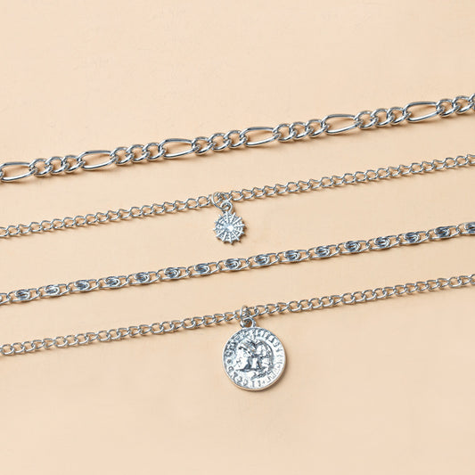 Chunky Gold Necklace Chunky Charm Necklace For Women Layered Gold Necklace For Women Silver Coin Necklace Jewelry Gifts For Women - MANDOTOS