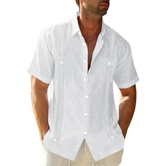 Men's Guayabera Cuban Shirt - Casual Short Sleeve Printed Streetwear - MANDOTOS