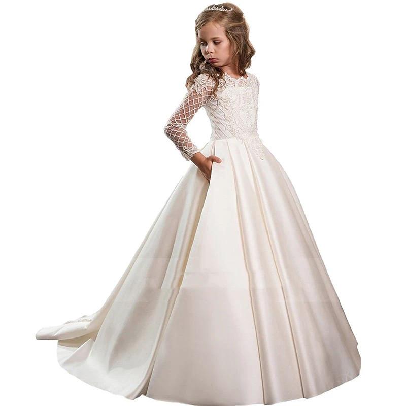 Little Girl Long Sleeve Dresses Champagne - MANDOTOS INTERNATIONAL0