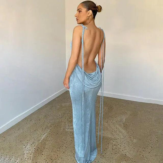 Elegant Open Back Cami Long Dress - MANDOTOS