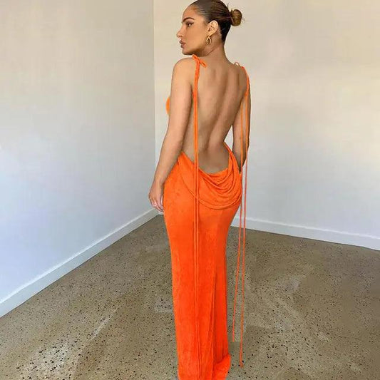 Elegant Open Back Cami Long Dress - MANDOTOS