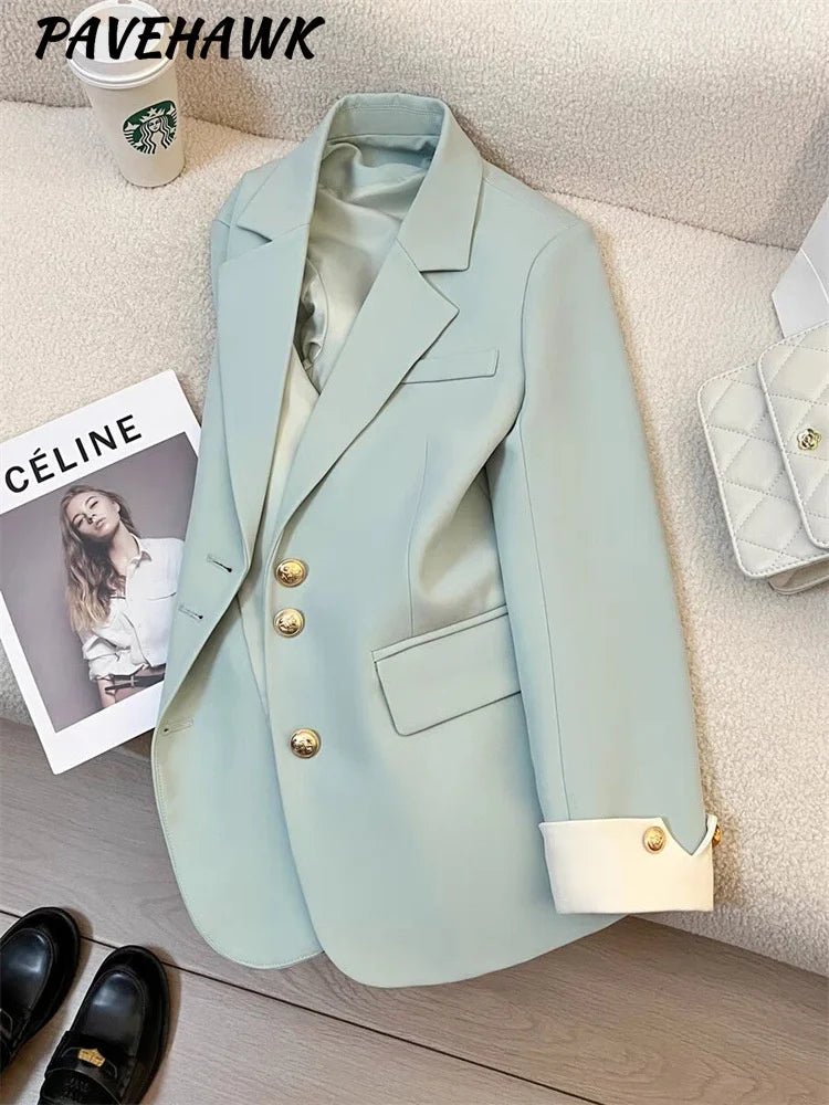 Chic Stand Collar Women's Blazer Coat, Elegant Office Outwear - MANDOTOS INTERNATIONAL