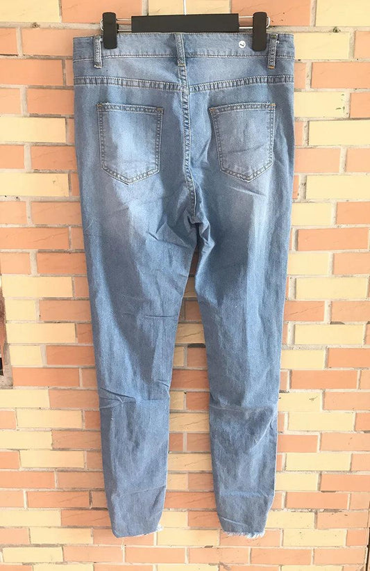 Europe and The United States New Fashion Elastic Ripped Pencil Jeans, Women's Spring and Autumn Slim-fit Small Leg Pants Jeans - MANDOTOS