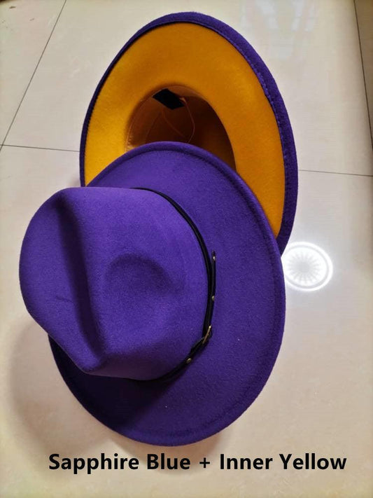 European And American Popular Woolen Top Color Matching Flat Brim Fedora Jazz Hat - MANDOTOS