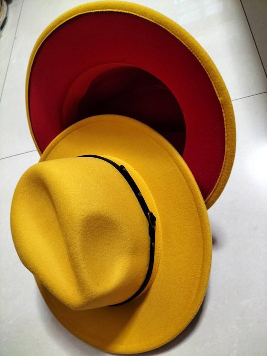 European And American Popular Woolen Top Color Matching Flat Brim Fedora Jazz Hat - MANDOTOS