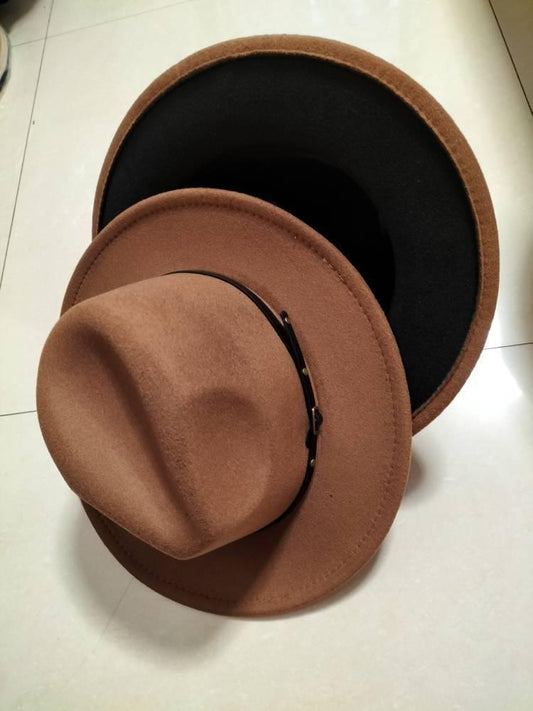 European And American Popular Woolen Top Color Matching Flat Brim Fedora Jazz Hat - MANDOTOS