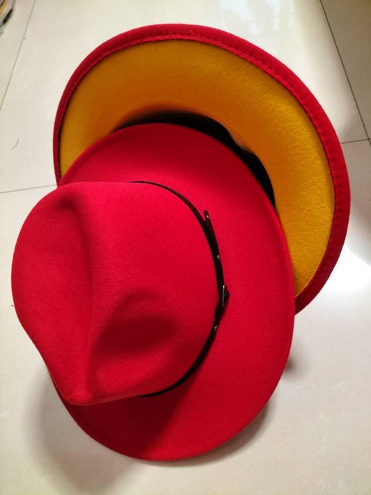 European And American Popular Woolen Top Color Matching Flat Brim Fedora Jazz Hat - MANDOTOS