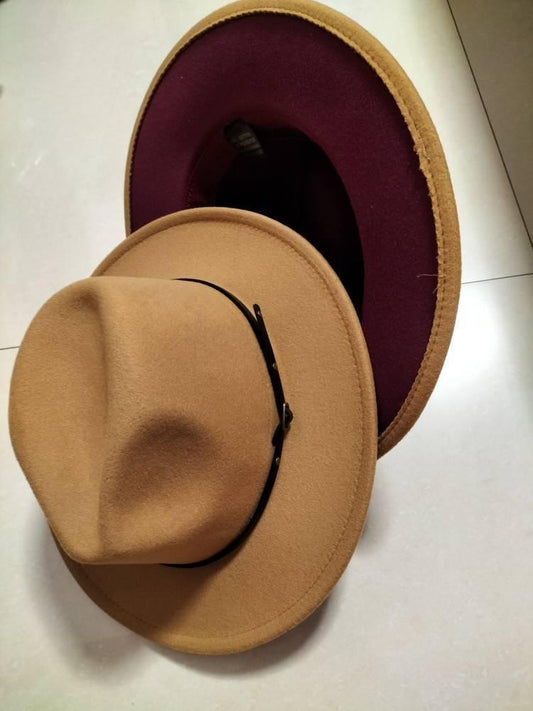 European And American Popular Woolen Top Color Matching Flat Brim Fedora Jazz Hat - MANDOTOS