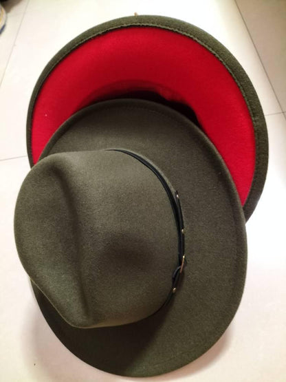 European And American Popular Woolen Top Color Matching Flat Brim Fedora Jazz Hat - MANDOTOS