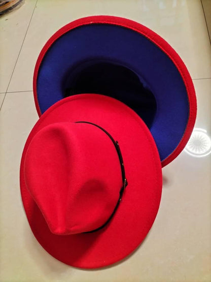 European And American Popular Woolen Top Color Matching Flat Brim Fedora Jazz Hat - MANDOTOS