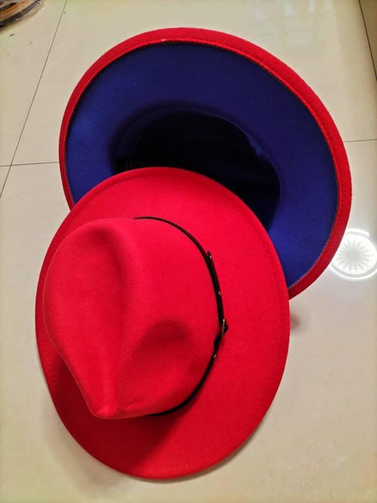 European And American Popular Woolen Top Color Matching Flat Brim Fedora Jazz Hat - MANDOTOS