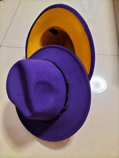 European And American Popular Woolen Top Color Matching Flat Brim Fedora Jazz Hat - MANDOTOS